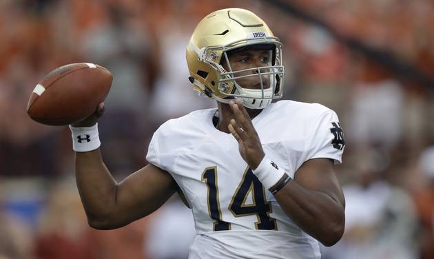 Notre Dame quarterback De Shone Kizer throws a pass during the first half of an NCAA college football game against Texas Sunday Sept. 4 2016 in Austin Texas