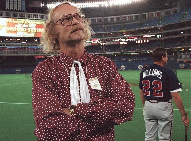 Canadian author W.P. Kinsella stands on the baseball field before game five of the World Series between Toronto Blue Jays and Atlanta Braves at the Skydome in Toronto Ontario Thursday Oct. 23 1992. W.P. Kinsella the B.C.-based author of'Shoeless Joe