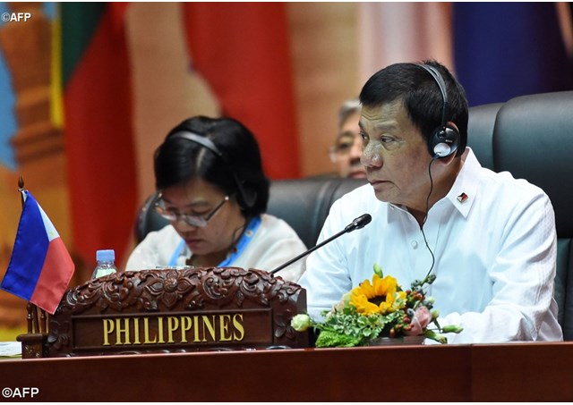 Philippine President Rodrigo Duterte attends the plenary session the opening ceremony of the Association of Southeast Asian Nations Summit in Vientiane