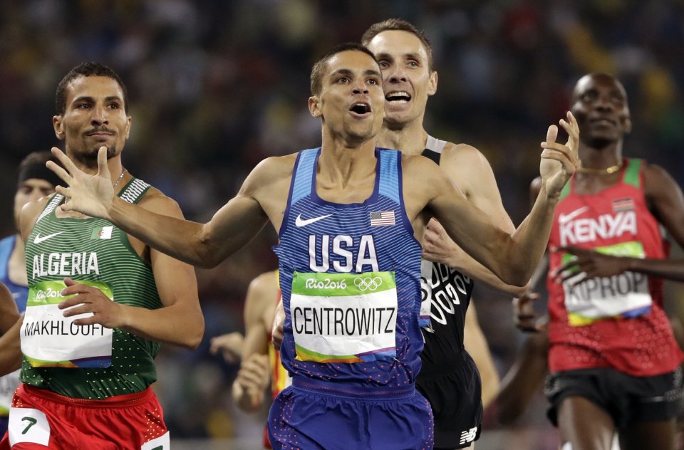 Matthew Centrowitz crosses the line to win the men's 1500-meter final during the athletics competitions of the 2016 Summer Olympics at the Olympic stadium in Rio de Janeiro Brazil Saturday Aug. 20 2016. (AP