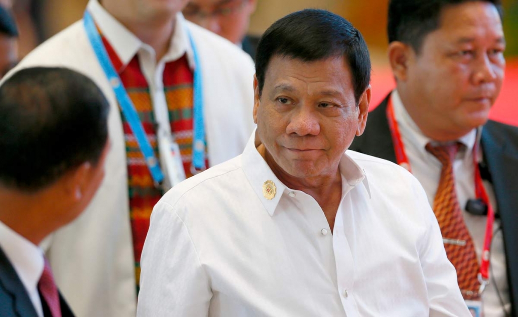 Philippine President Rodrigo Duterte arrives at the National Convention Center for scheduled bilateral meetings with ASEAN leaders on the sidelines of the 28th and 29th ASEAN Summits and other related summits Tuesday Sept. 6 2016 in Vientiane Laos