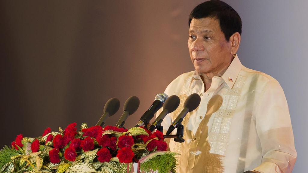 Philippine President Rodrigo Duterte speaks during the closing ceremony of the Association of Southeast Asian Nations and handover of the ASEAN chairmanship to the Philippines in Vientiane