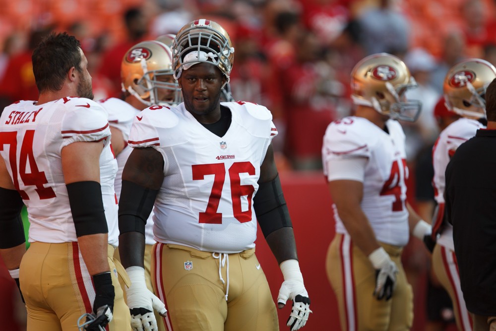 San Francisco 49ers tackle Anthony Davis warms up before the 49ers 15-13 preseason victory over the Kansas City Chiefs at Arrowhead Stadium in Kansas City Missouri