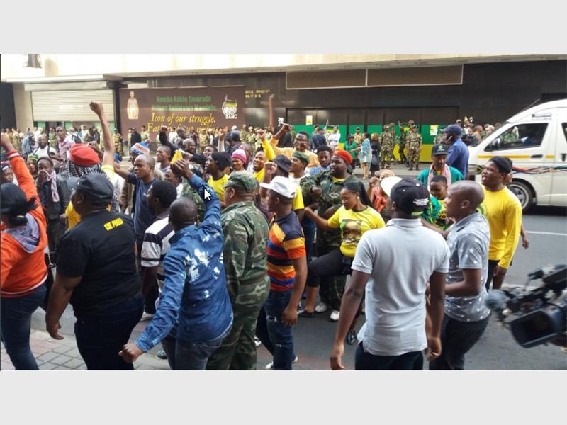 Protesters outside Luthuli House early this Monday morning