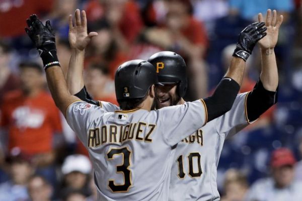 Pittsburgh Pirates Sean Rodriguez left and Jordy Mercer