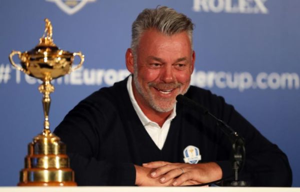 European Ryder Cup captain Darren Clarke smiles during