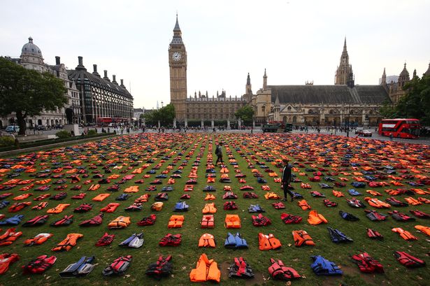 Parliament Square transformed into a 'graveyard of lifejackets&#x27