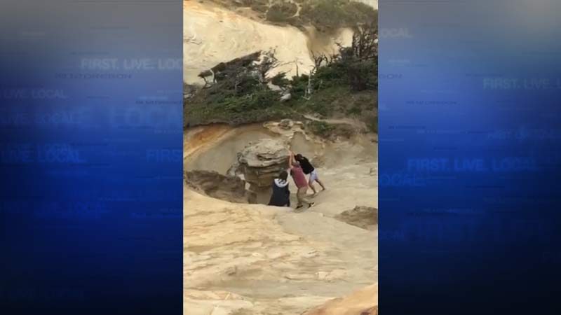 Sandstone pedestal being toppled at Cape Kiwanda. Image courtesy David Kalas