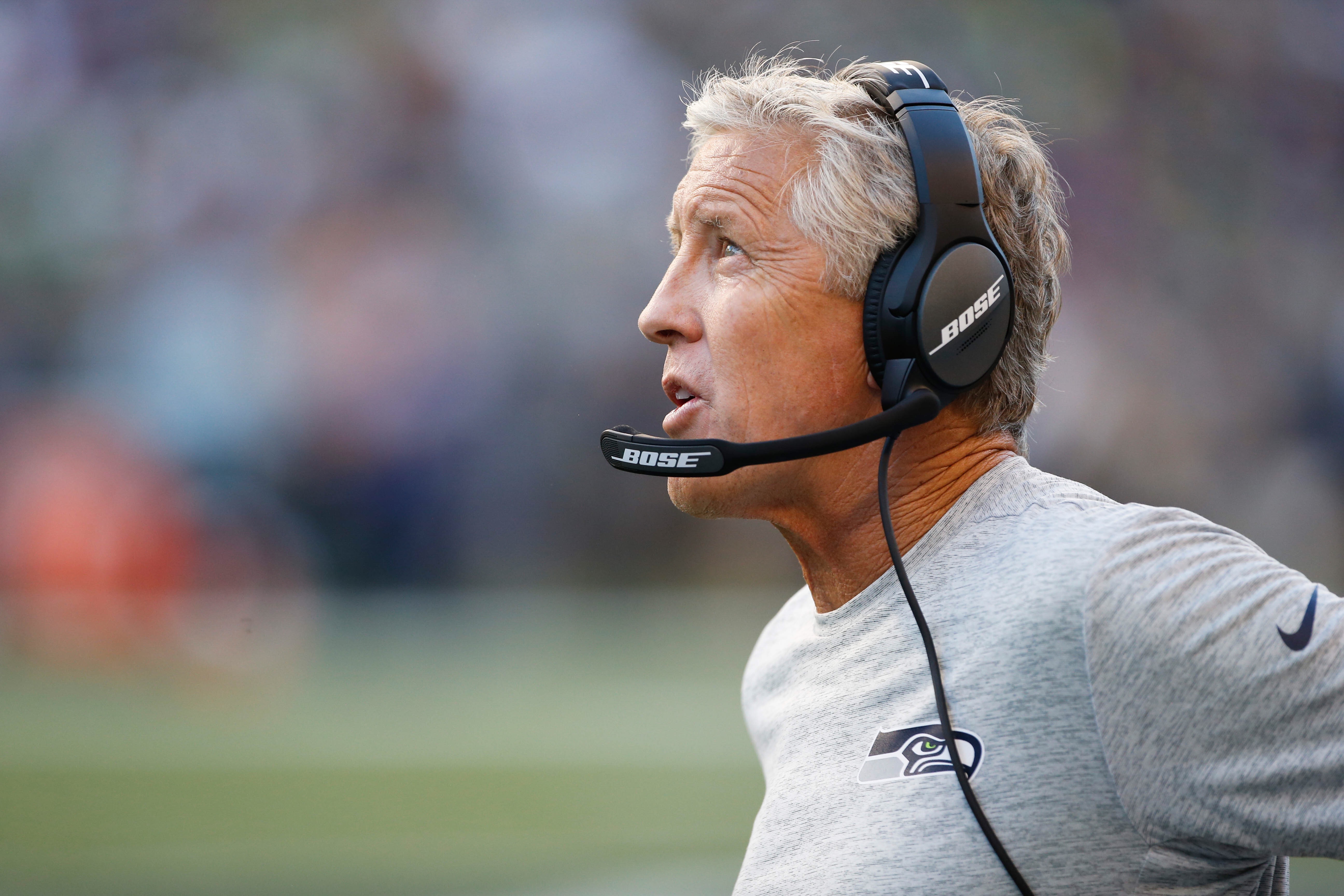 Aug 18 2016 Seattle WA USA Seattle Seahawks head coach Pete Carroll watches a replay during the first quarter against the Minnesota Vikings at Century Link Field. Mandatory Credit Joe Nicholson-USA TODAY Sports