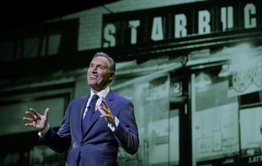 Starbucks CEO Howard Schultz speaks at the coffee company's annual shareholders meeting in Seattle. Starbucks is venturing into the world of “content creation” with stories about inspiring American