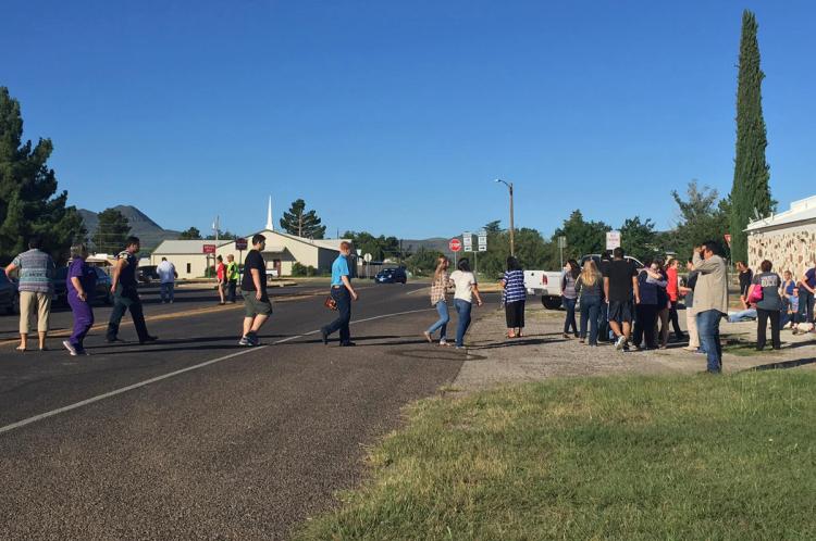 Students evacuating Alpine High School after the shooting Thursday morning