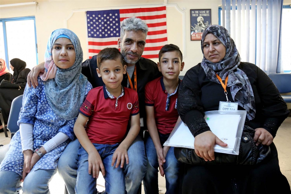 Aug. 28. The family will head to San Diego as part of a year-long program to resettle 10,000 Syrian refugees in the United States. Nadim Fawzi Jouriyeh 49 and his wife Rajaa Abdo Altaleb 42 sit