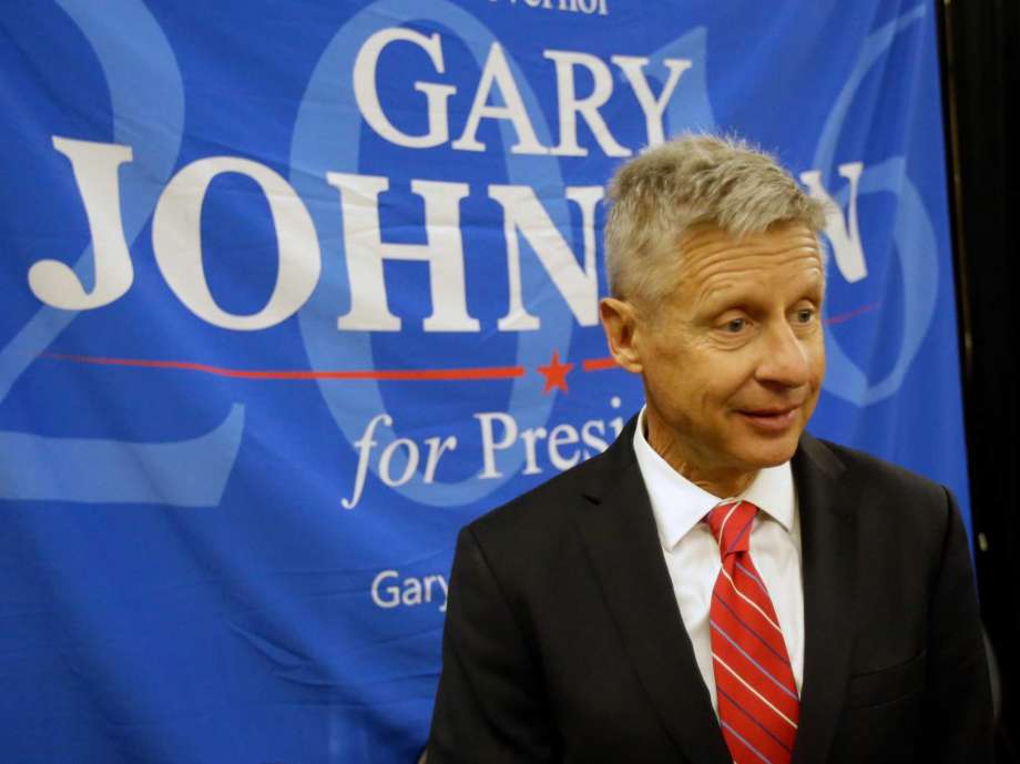 Libertarian presidential candidate Gary Johnson speaks to supporters and delegates at the National Libertarian Party Convention in Orlando Fla. Johnson the folksy