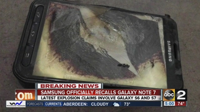 U.S. regulators are issuing an official recall of Samsung's Galaxy Note 7 phone because of the risk that its batteries can explode or catch fire.                      WMAR