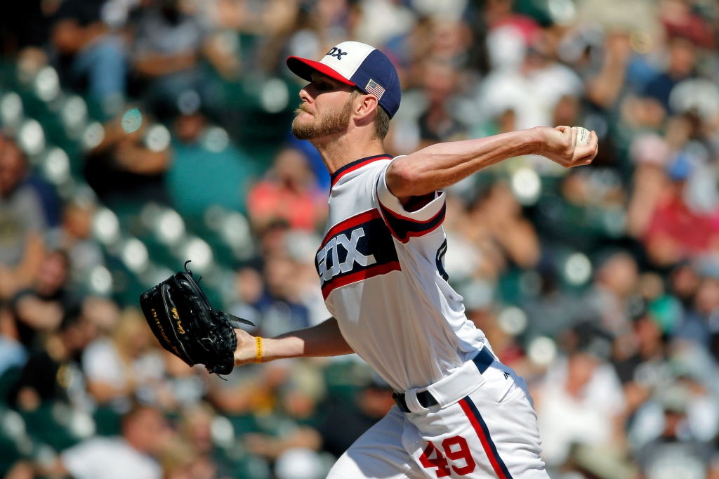 CHICAGO IL- SEPTEMBER 11 Chris Sale #49 of the Chicago White Sox pitches against the Kansas City Royals during the fourth inning at U.S. Cellular Field