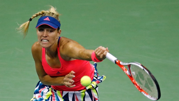 Angelique Kerber of Germany serves to Petra Kvitova of the Czech Republic during the fourth round of the U.S. Open tennis tournament in New York. | AP