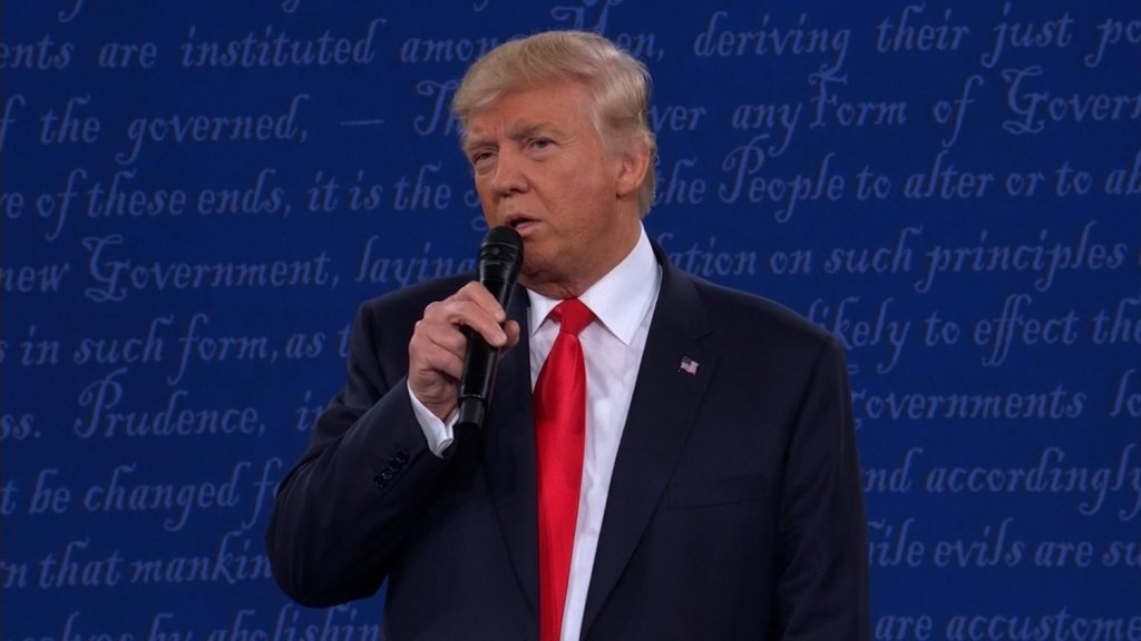 Donald Trump speaks at the 2nd presidential debate at Washington University in St. Louis Missouri