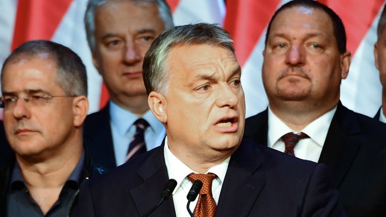 Hungarian Prime Minister Viktor Orban gives a speech in 'Balna&#039 cultural center of Budapest