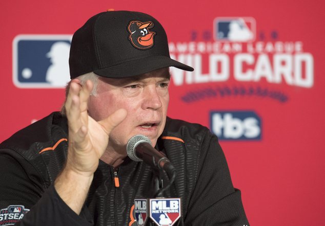 Baltimore Orioles manager Buck Showalter answers questions in Toronto on Monday Oct. 3 2016. The Orioles will face the Toronto Blue Jays in Tuesday's wild