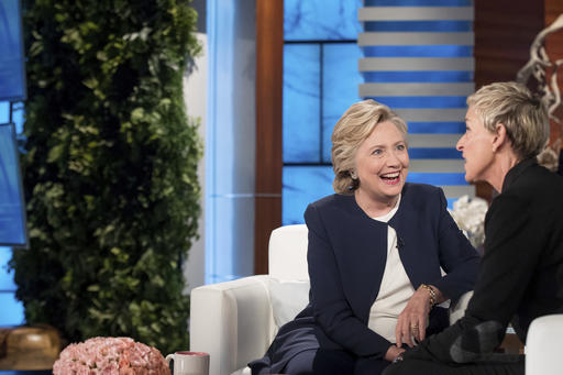 Democratic presidential candidate Hillary Clinton speaks with Ellen Degeneres right during a commercial break at a taping of The Ellen Show in Burbank Thursday Oct. 13 2016