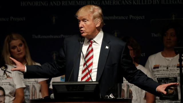 Republican presidential nominee Donald Trump speaks at a campaign event in Houston Texas