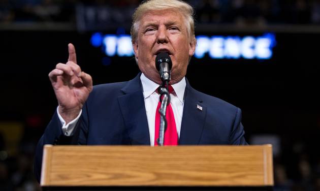 Republican Presidential nominee Donald J. Trump delivers remarks during a rally at Mohegan Sun Arena in Wilkes Barre Twp. Pa. on Monday Oct. 10 2016