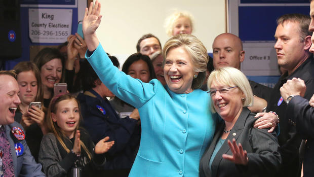 U.S. Democratic presidential nominee Hillary Clinton greets people at a campaign office in Seattle Wash. Oct. 14 2016. REUTERS  Lucy Nicholson