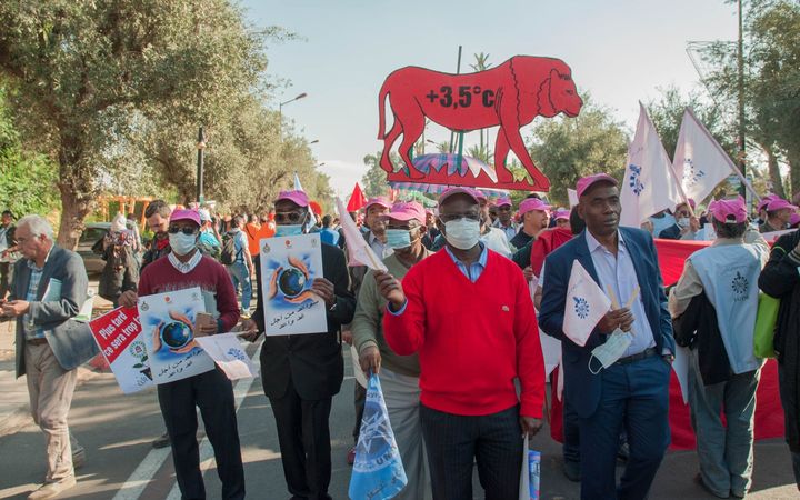 Moroccan and international activists call for environmental action on the sidelines of the COP22 climate conference Marrakech Morocco