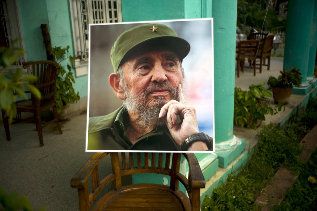 An image of the late Fidel Castro stands on a chair in a government building in Havana Cuba Nov. 27 2016