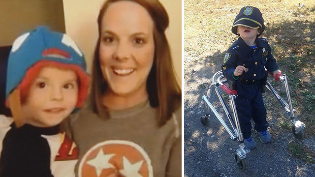 Angler Davis and mom Ashley and Angler in his 2016 Halloween costume