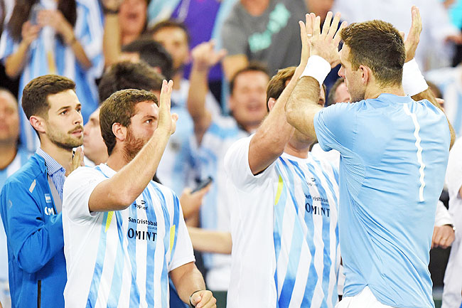 Argentina’s tennis player Joan Martin del Potro celebrates after winning