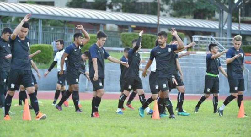 Thailand players take part in a training session in Manila