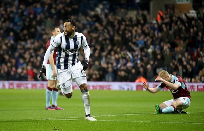 West Bromwich Albion's Matt Phillips celebrates scoring his side's first goal of the game during the English Premier League soccer match between West Bromwich Albion and Burnley at The Hawthorns West Bromwich England Monday Nov. 21 2016. (Nic