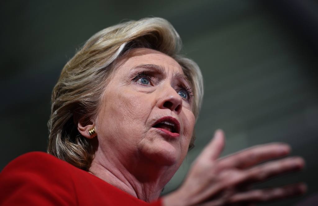 US Democratic presidential nominee Hillary Clinton speaks during a campaign rally at the Kent State University in Kent Ohio