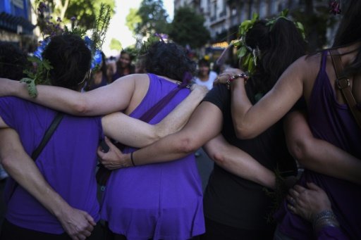 Activists march during the commemoration of the International Day for the Elimination of Violence Against Women in Buenos Aires