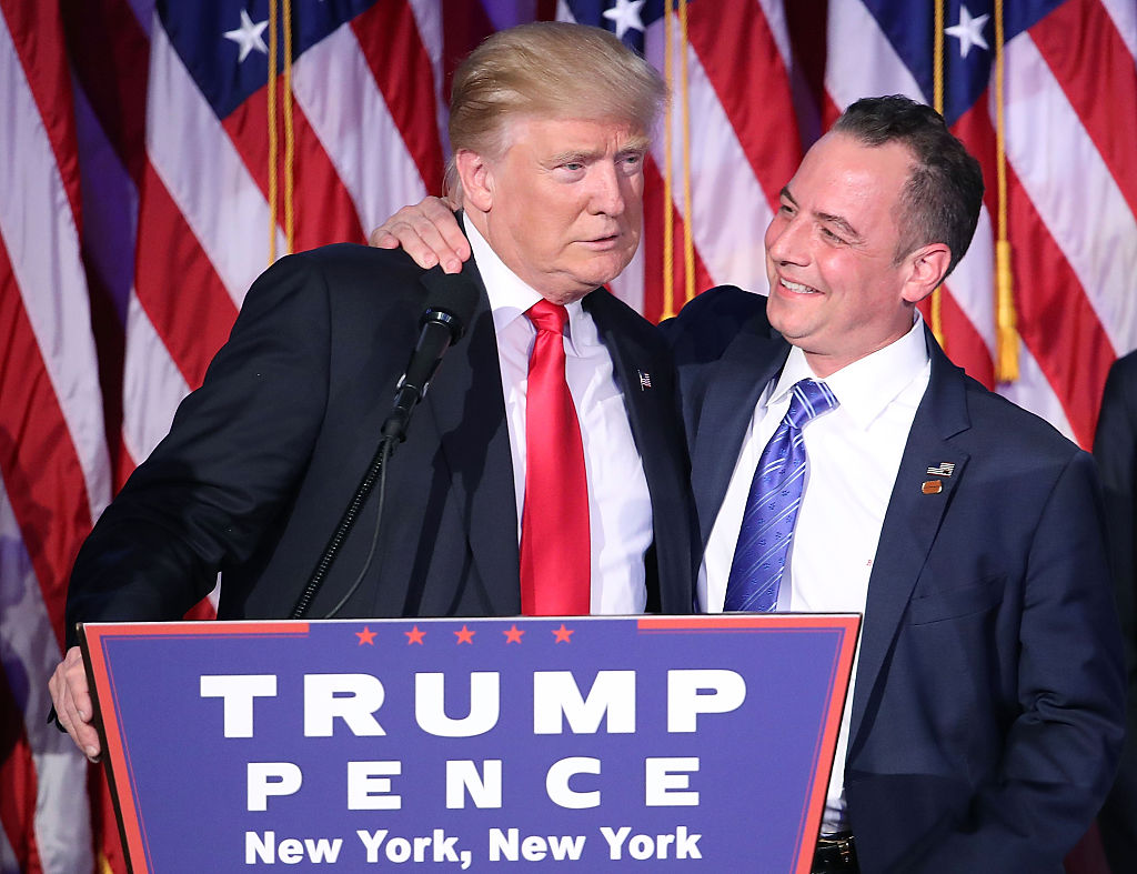 Donald Trump and Reince Priebus the night of the election