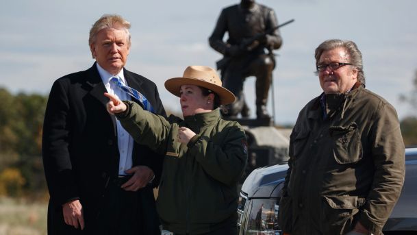 Donald Trump left and campaign CEO Steve Bannon right during a tour at Gettysburg National Military Park