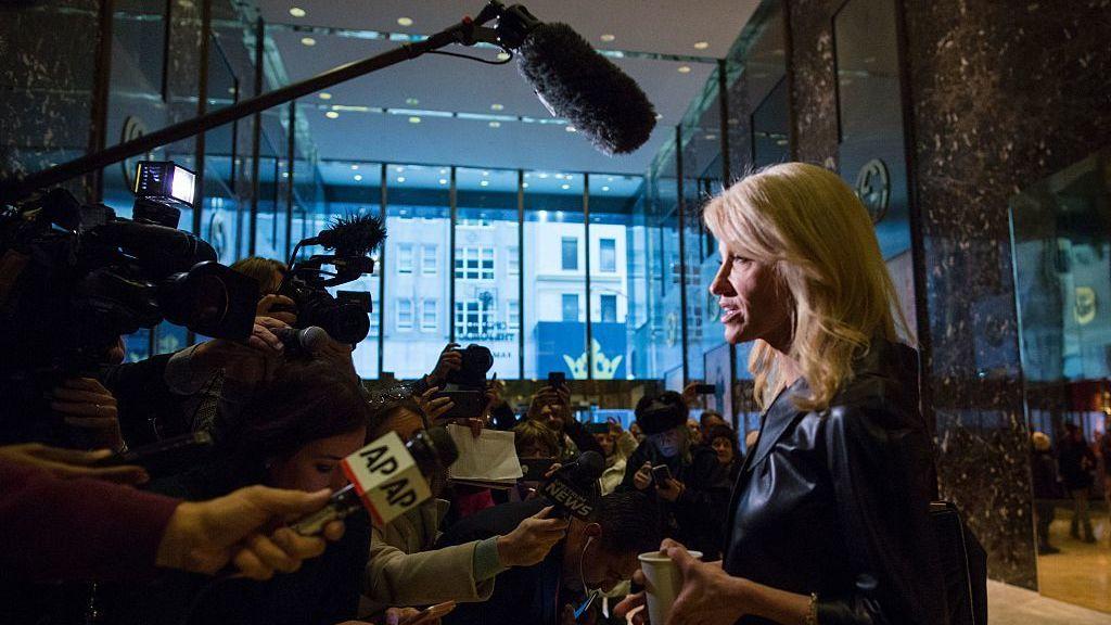 Kellyanne Conway a senior adviser to President-elect Donald Trump speaks to the media at Trump Tower on Monday