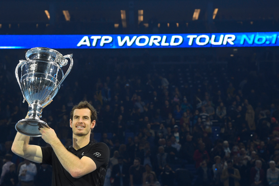 Great Britain's Andy Murray celebrates with the Year End No. 1 Trophy