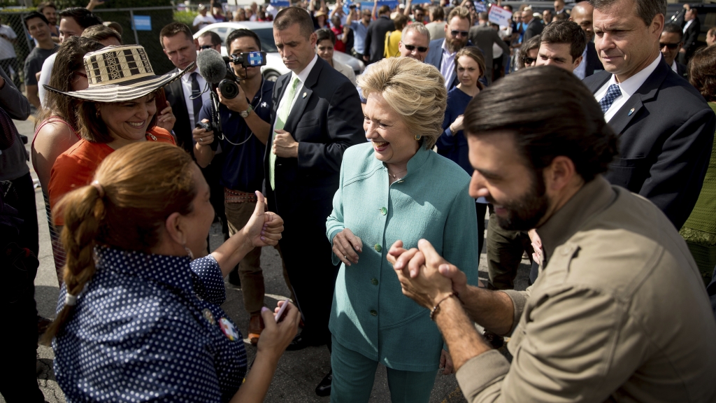 Hillary Clinton campaigned in Florida on Saturday. Hispanic voters may decide who wins there