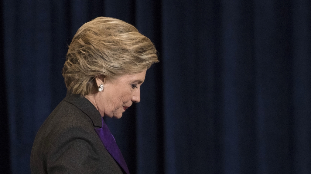 Hillary Clinton walks off stage after conceding the presidential election to Donald Trump on Wednesday