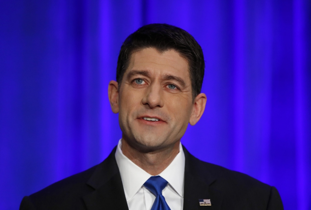 House Speaker Paul Ryan speaks about the election during a news conference in Janesville Wis. on Wednesday