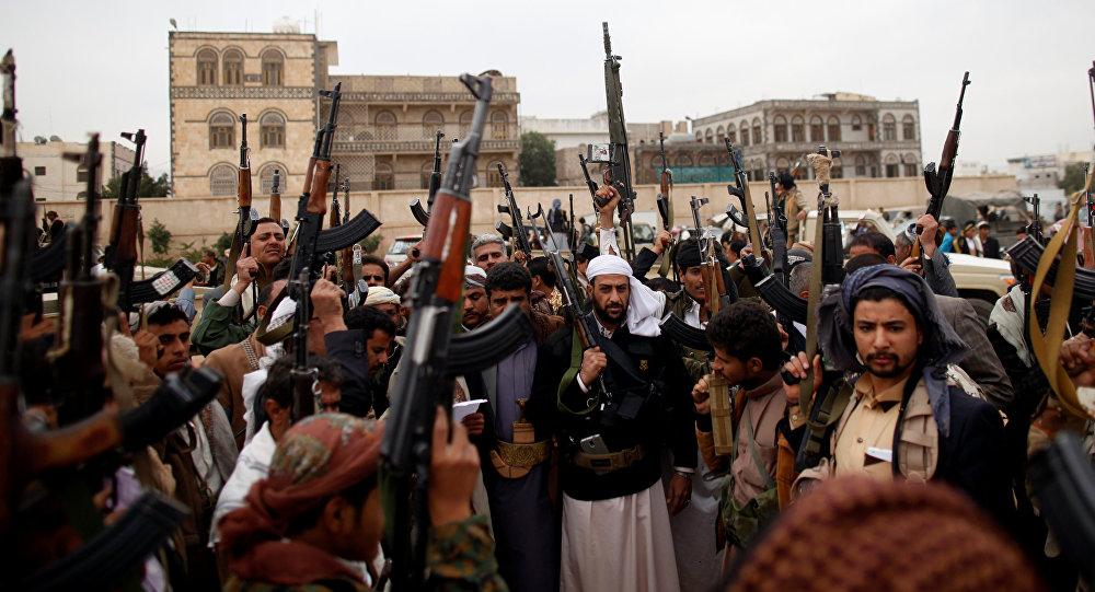 Tribesmen attend a tribal gathering to show support to the Houthi movement in Sanaa Yemen