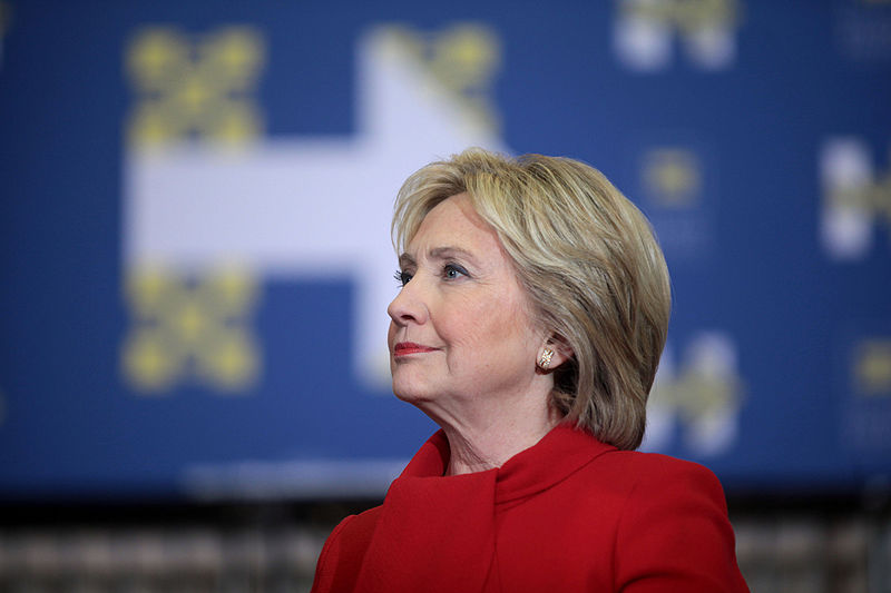 Former Secretary of State Hillary Clinton speaking with supporters at a'Get Out the Caucus rally at Valley Southwoods Freshman High School in West Des Moines Iowa