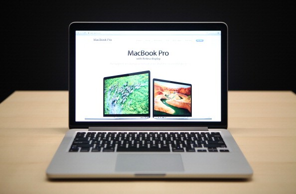 The new 13 inch Macbook Pro with a Retina display is seen during Apple's special event at the California Theatre in San Jose