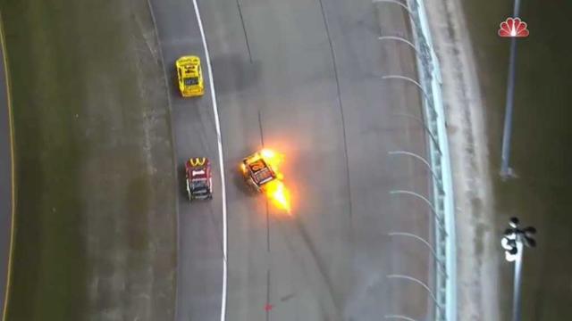 NASCAR driver’s dice with rolling fireball