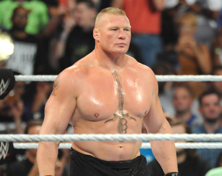 Brock Lesnar battles Randy Orton at WWE Summer Slam 2016 at the Barclays Center on August 21, 2016 in Brooklyn New York