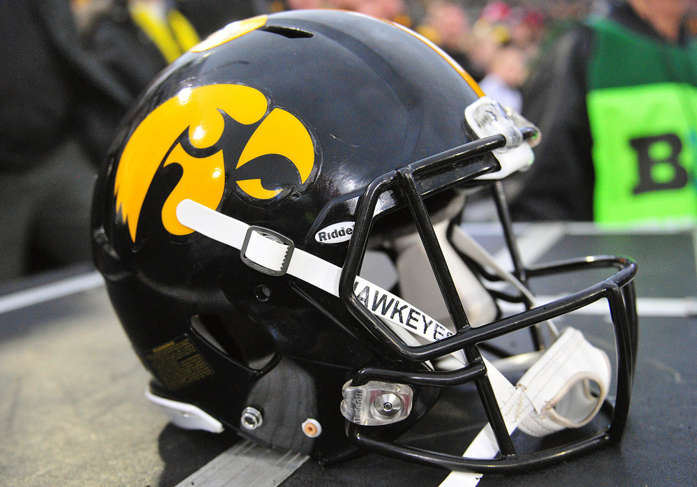 An Iowa helmet during a Big Ten Conference football game between the Iowa Hawkeyes and the Wisconsin Badgers at Kinnick Stadium in Iowa City Iowa. Wisconsin won 26-24