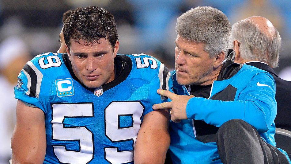 Luke Kuechly was carried off the field after a head injury against the New Orleans Saints on Thursday