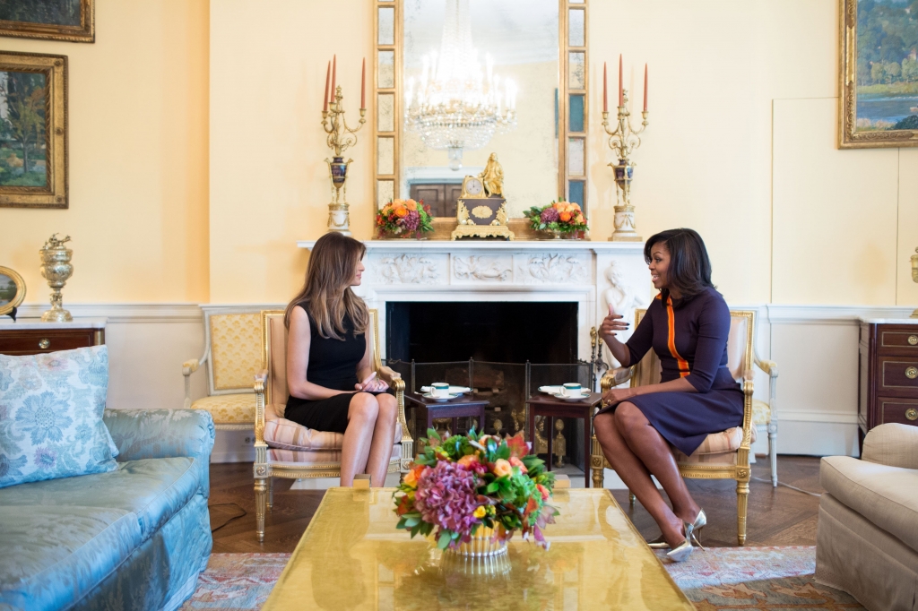 Melania Trump Michelle Obama sit down for tea in the White House